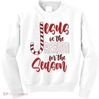 Jesus Is The Reason For The Season Candy Cane Christmas Kids Sweatshirt thumb 0