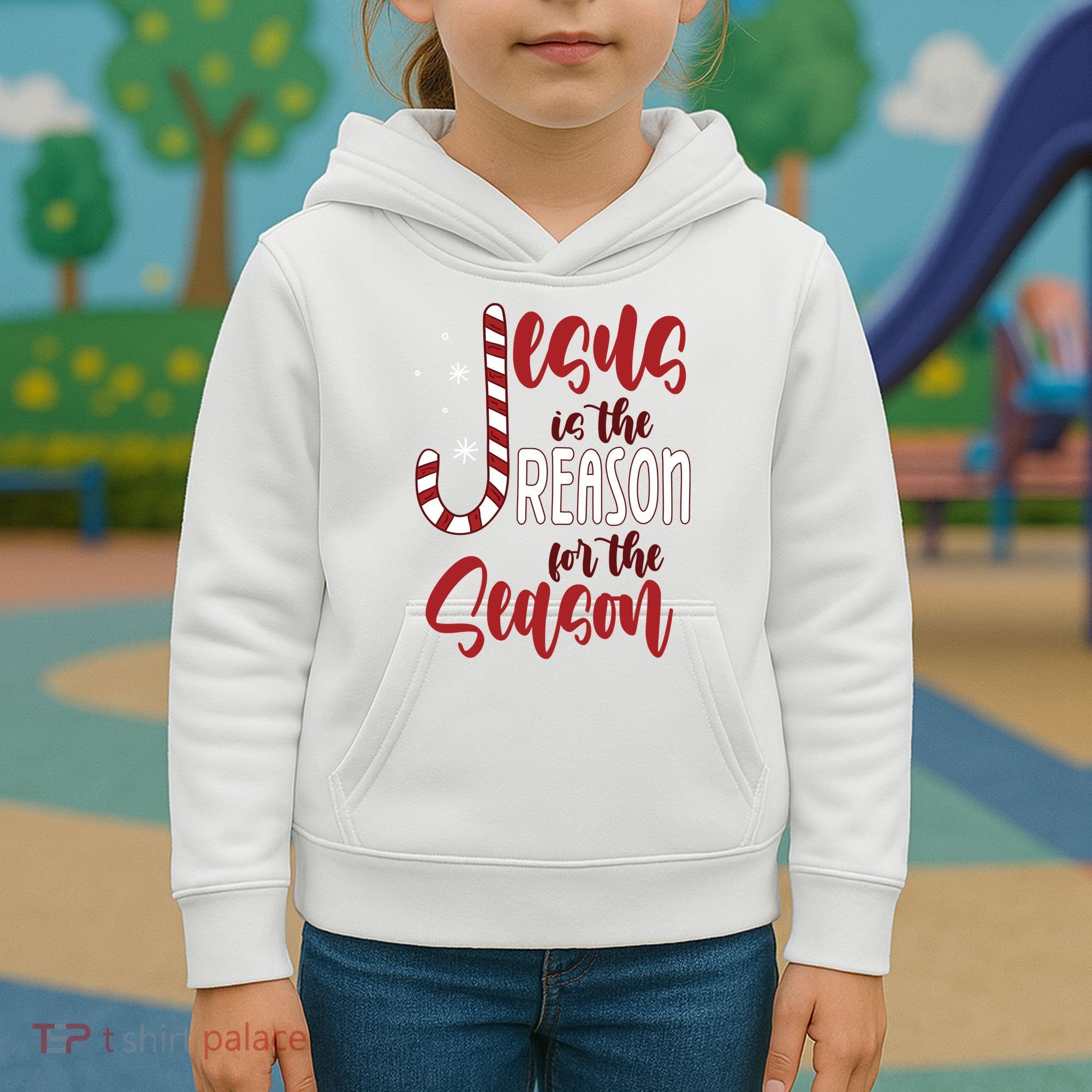 Jesus Is The Reason For The Season Candy Cane Christmas Kids Hoodie