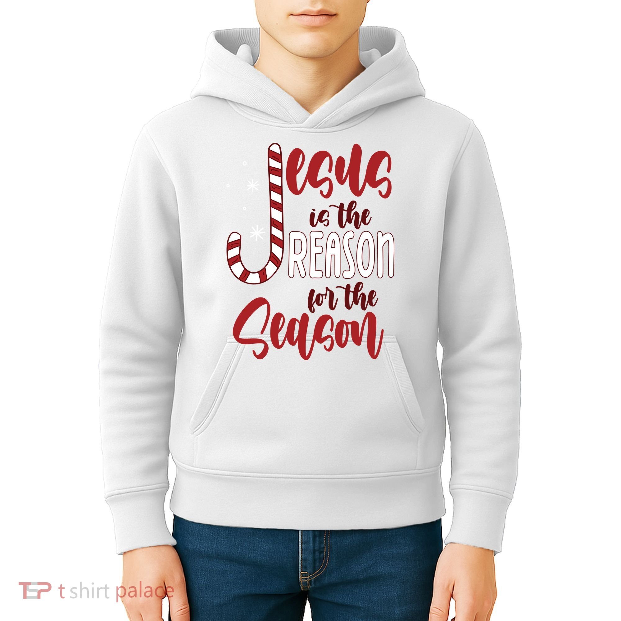 Jesus Is The Reason For The Season Candy Cane Christmas Kids Hoodie