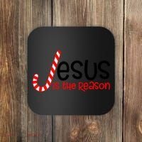 Jesus Is The Reason Candy Cane Christmas Coaster thumb 0