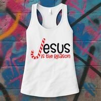 Jesus Is The Reason Candy Cane Christmas Women's Tank Top thumb 3