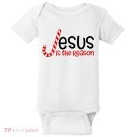 Jesus Is The Reason Candy Cane Christmas Baby Bodysuit thumb 0