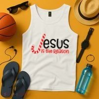 Jesus Is The Reason Candy Cane Christmas Tank Top thumb 4