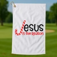 Jesus Is The Reason Candy Cane Christmas Golf Towel thumb 1