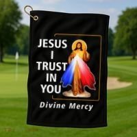 Jesus I Trust In You Divine Mercy Catholic Christian Golf Towel thumb 1