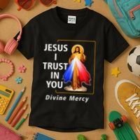 Jesus I Trust In You Divine Mercy Catholic Christian Kids T-Shirt thumb 3