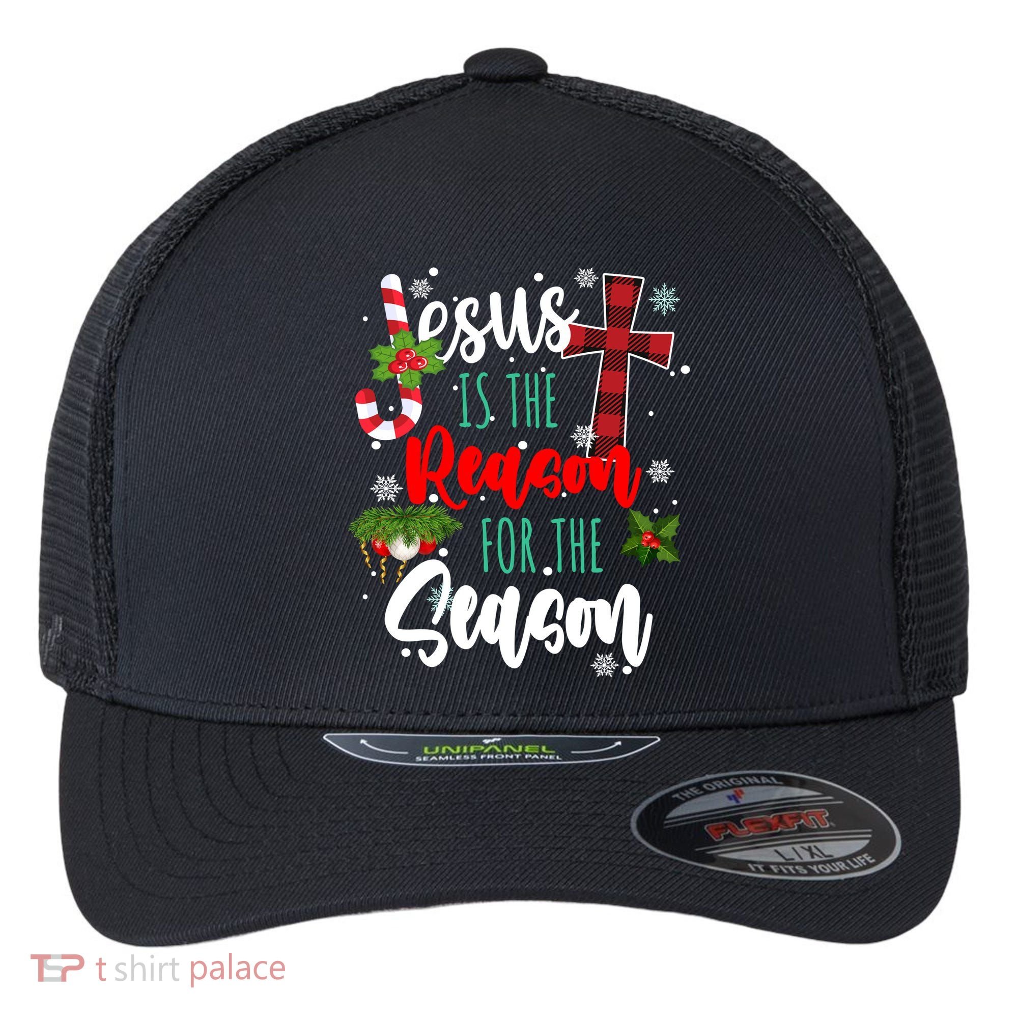 Jesus Is The Reason For The Season Holiday Christmas Flexfit Unipanel Trucker Cap