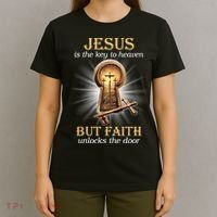 Jesus Is The Key To Heaven But Faith Unlocks Door Christian T-Shirt thumb 4