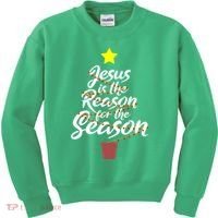 Jesus Is The Reason For The Season Faith Christmas Pajamas Kids Sweatshirt thumb 0
