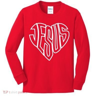 JESUS In The Shape Of A Heart Kids Long Sleeve Shirt