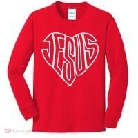 JESUS In The Shape Of A Heart Kids Long Sleeve Shirt thumb 0