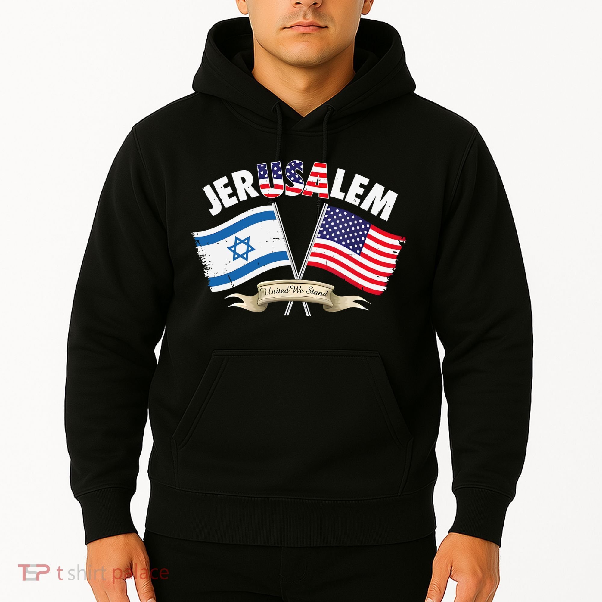 Jerusalem Israel Usa American Flag Hoodie