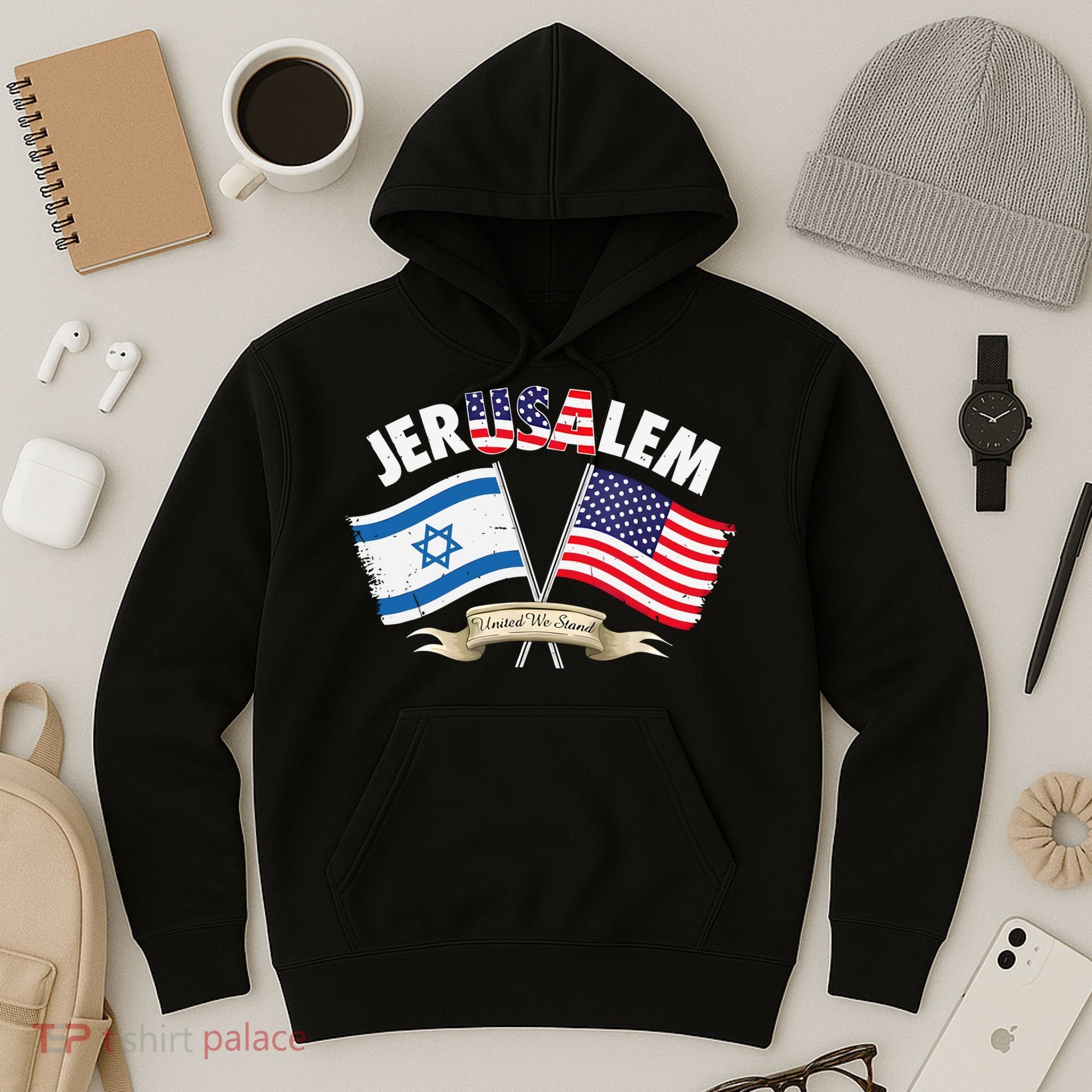Jerusalem Israel Usa American Flag Hoodie