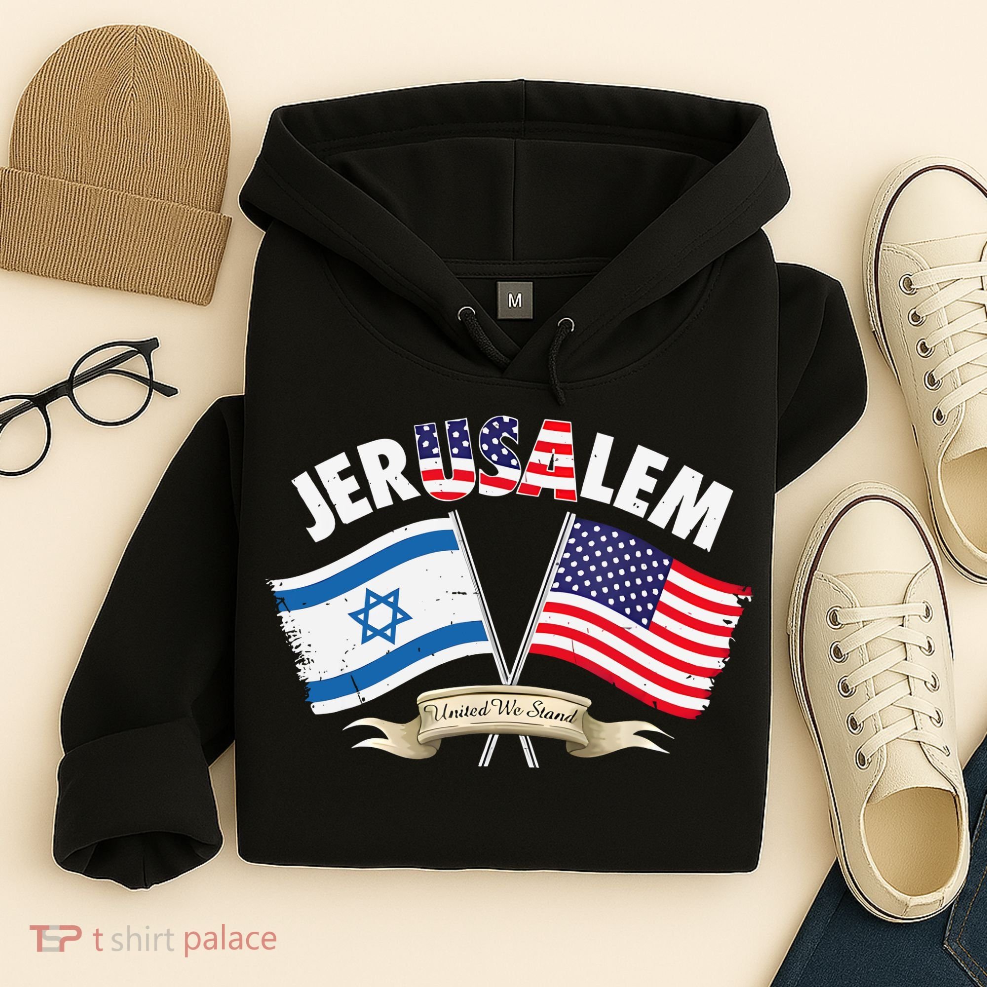 Jerusalem Israel Usa American Flag Hoodie
