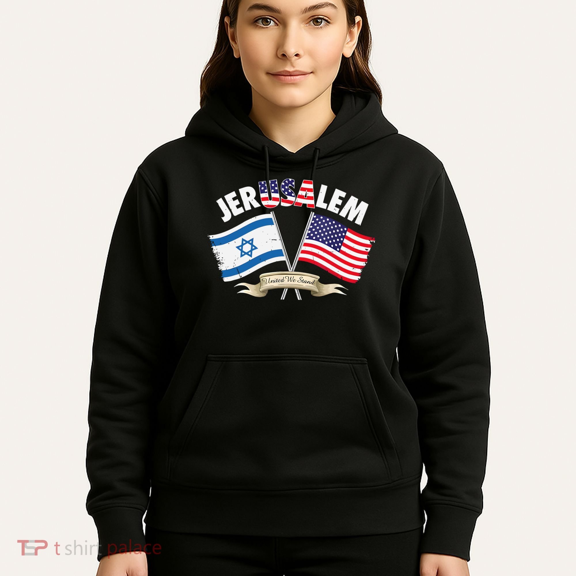 Jerusalem Israel Usa American Flag Hoodie