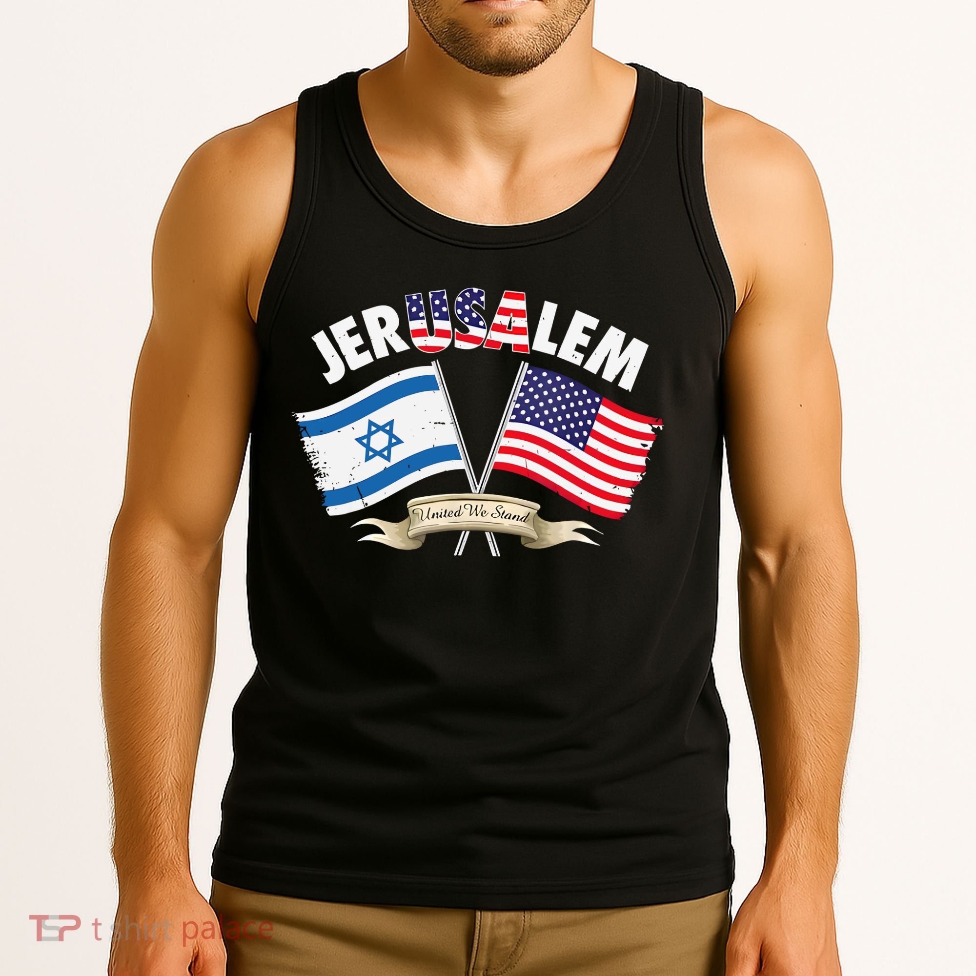 Jerusalem Israel Usa American Flag Tank Top