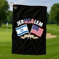Jerusalem Israel Usa American Flag Golf Towel thumb 1