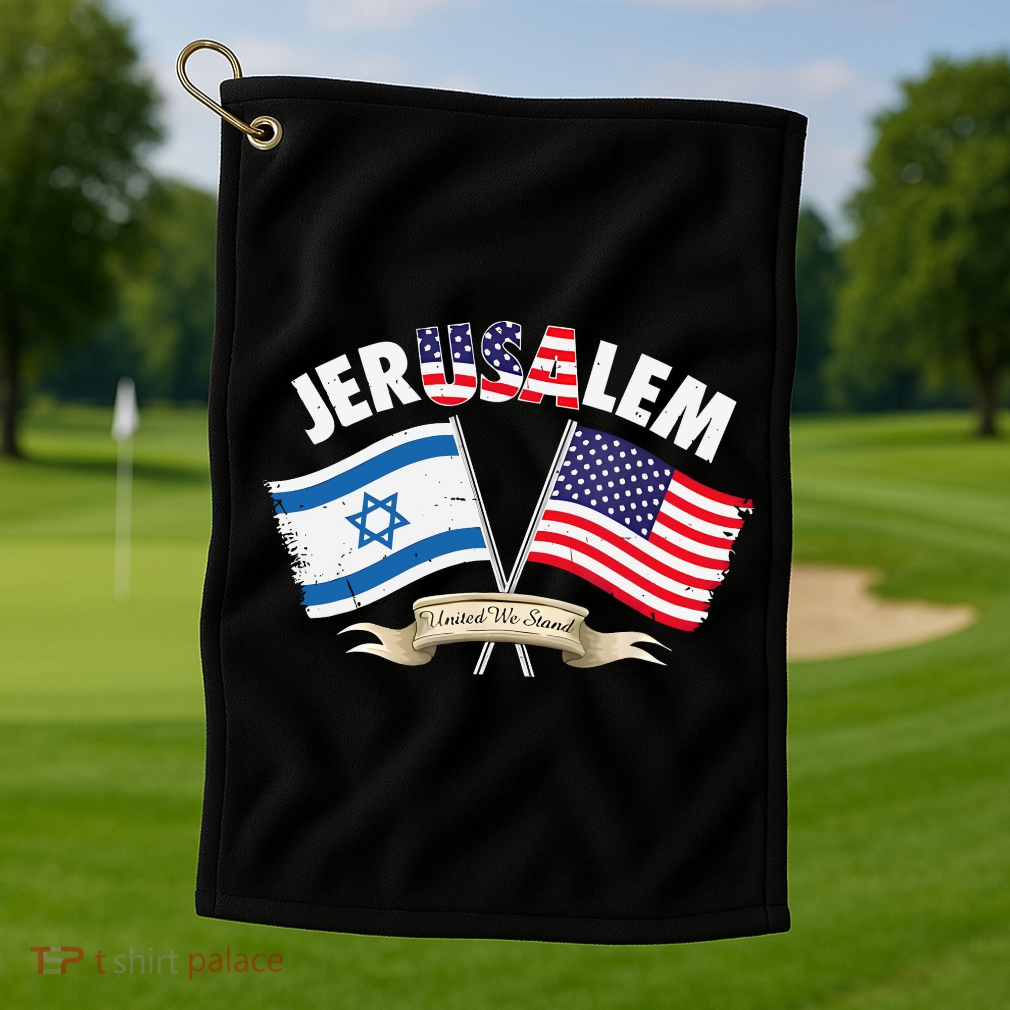 Jerusalem Israel Usa American Flag Golf Towel