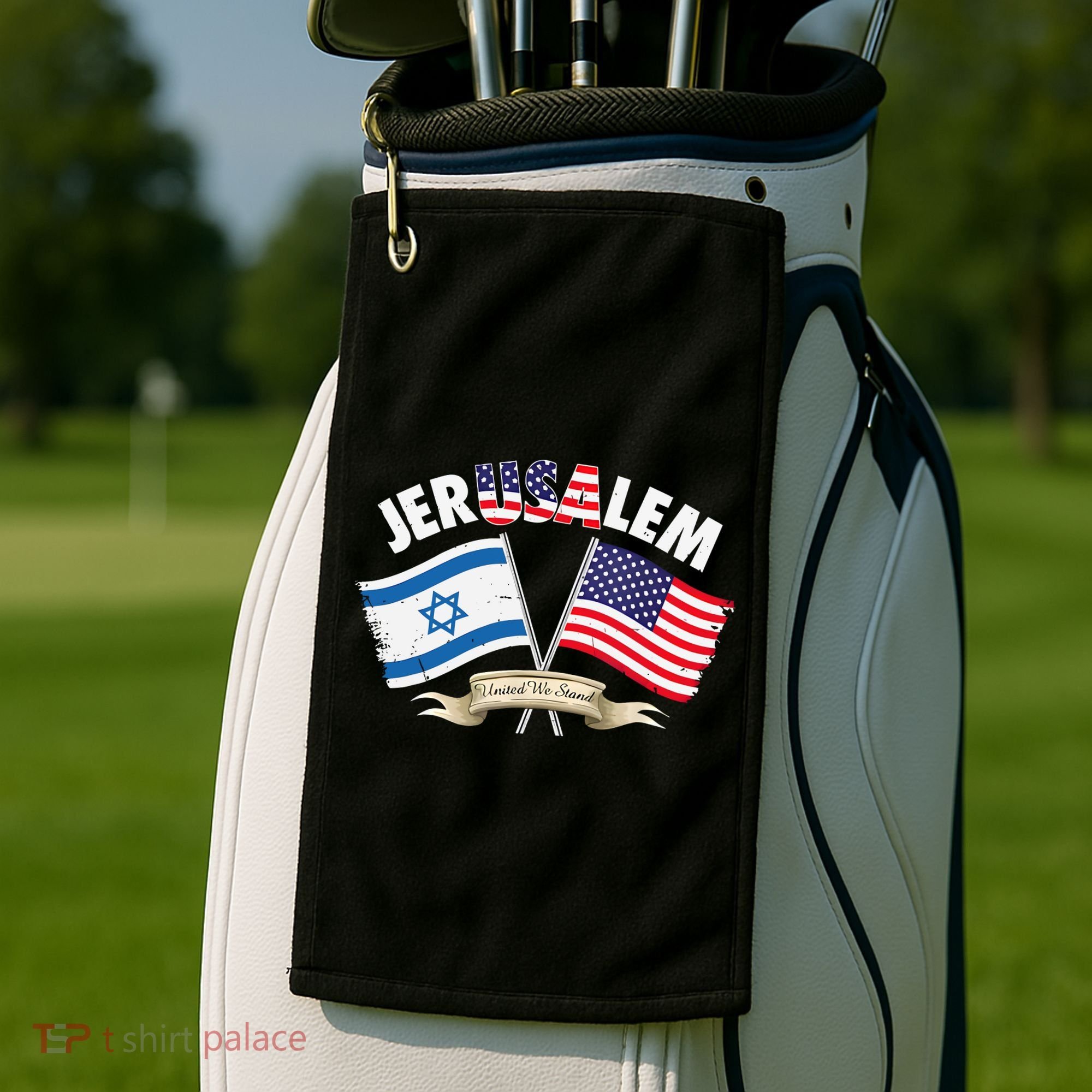 Jerusalem Israel Usa American Flag Golf Towel