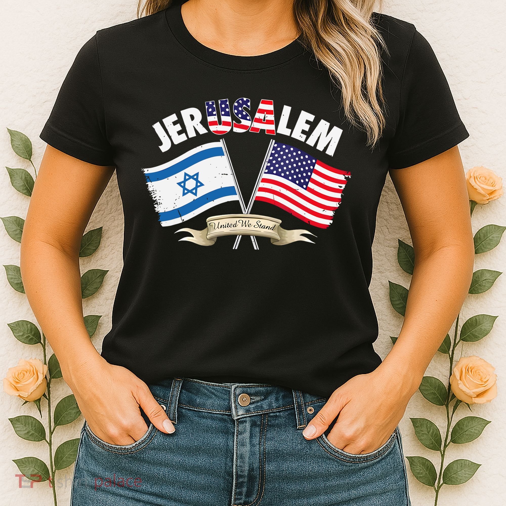 Jerusalem Israel Usa American Flag Women's T-Shirt