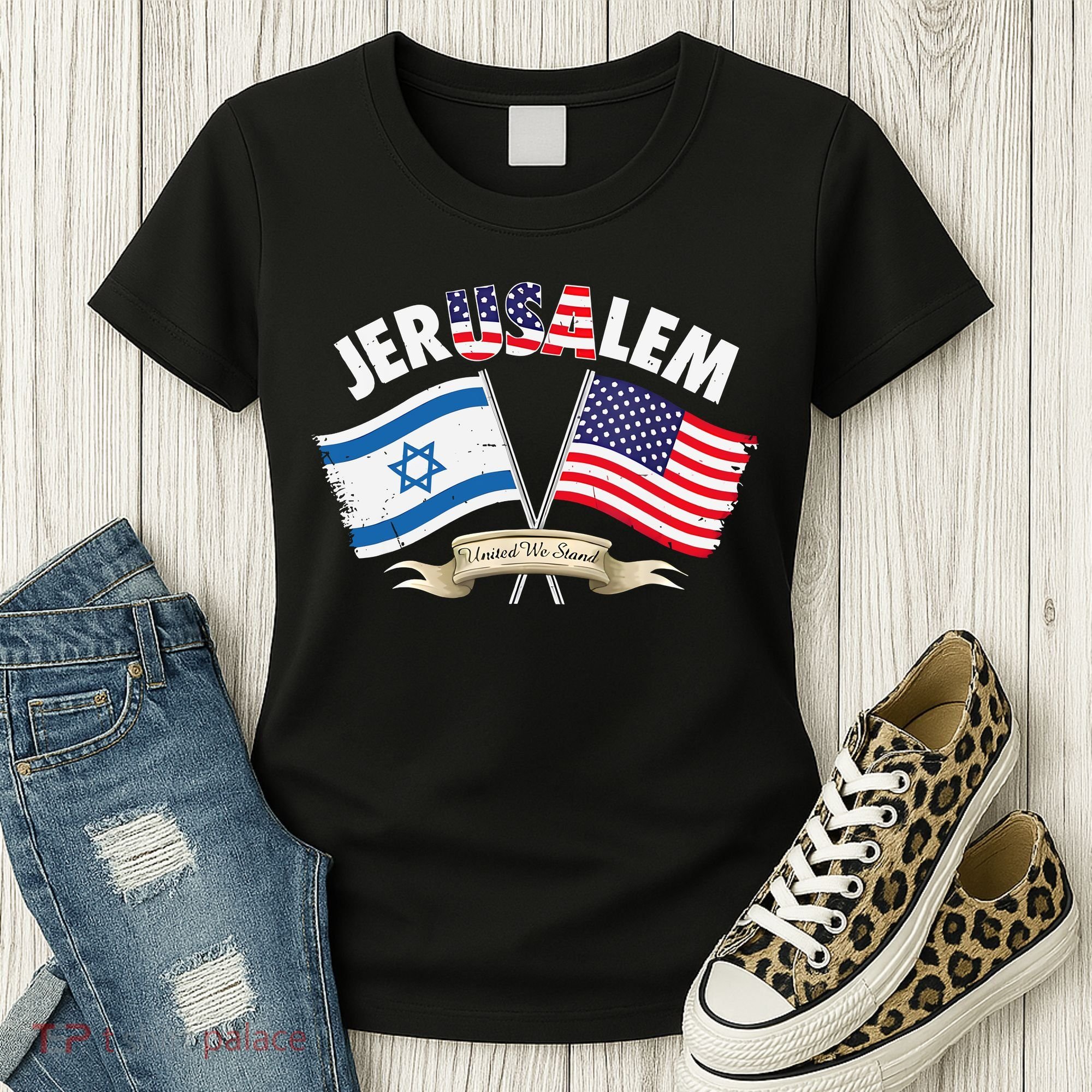 Jerusalem Israel Usa American Flag Women's T-Shirt