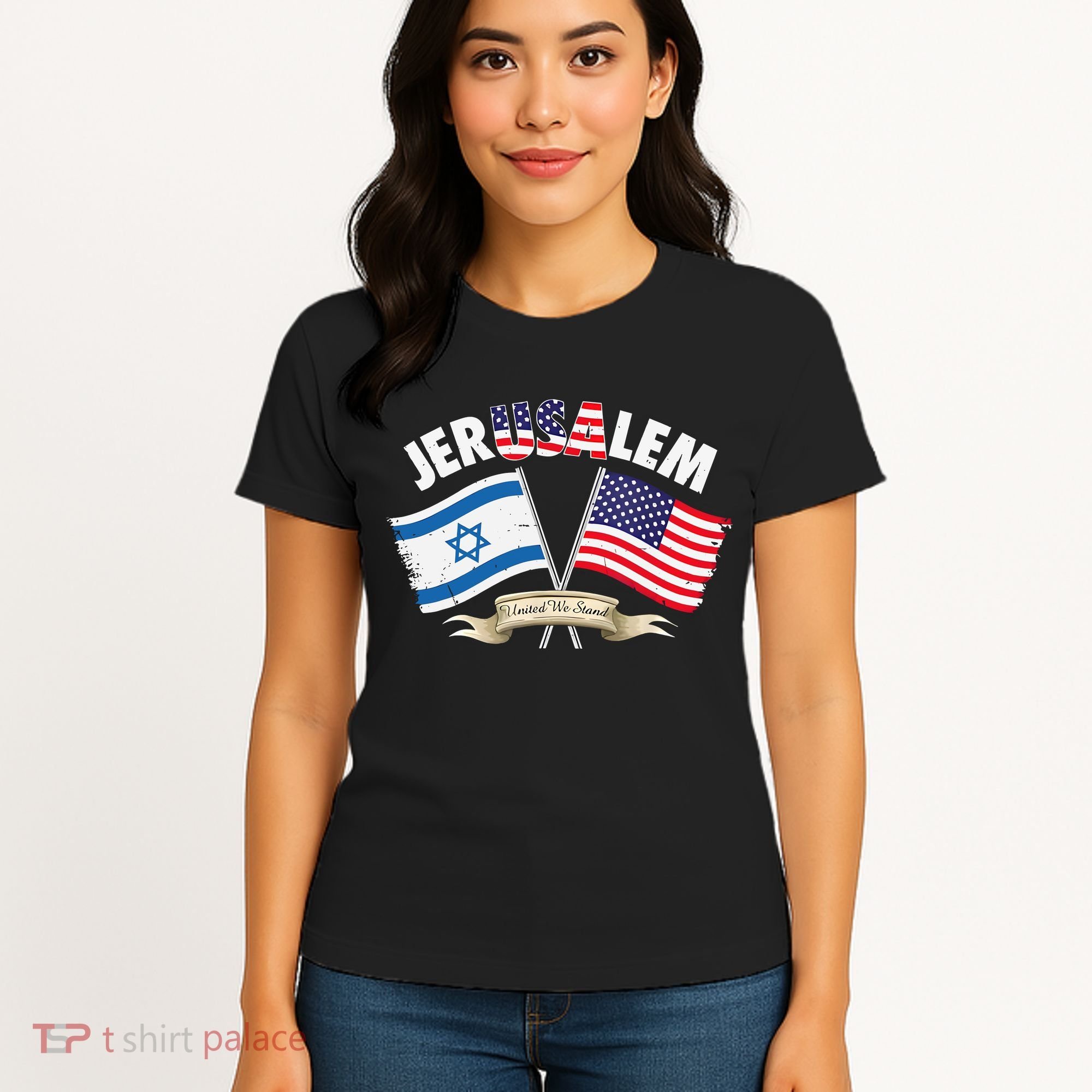 Jerusalem Israel Usa American Flag Women's T-Shirt