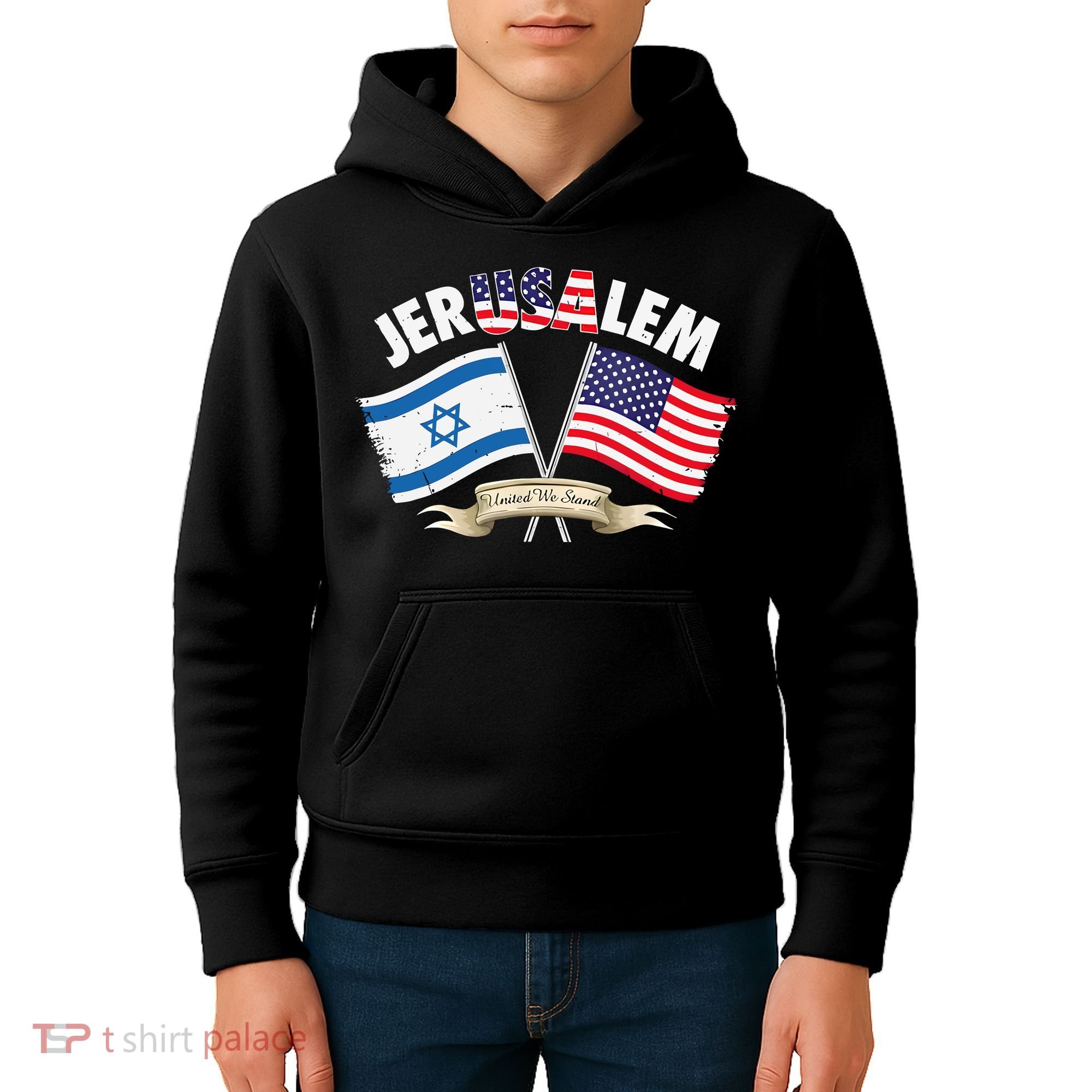 Jerusalem Israel Usa American Flag Kids Hoodie