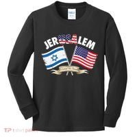 Jerusalem Israel Usa American Flag Kids Long Sleeve Shirt thumb 0