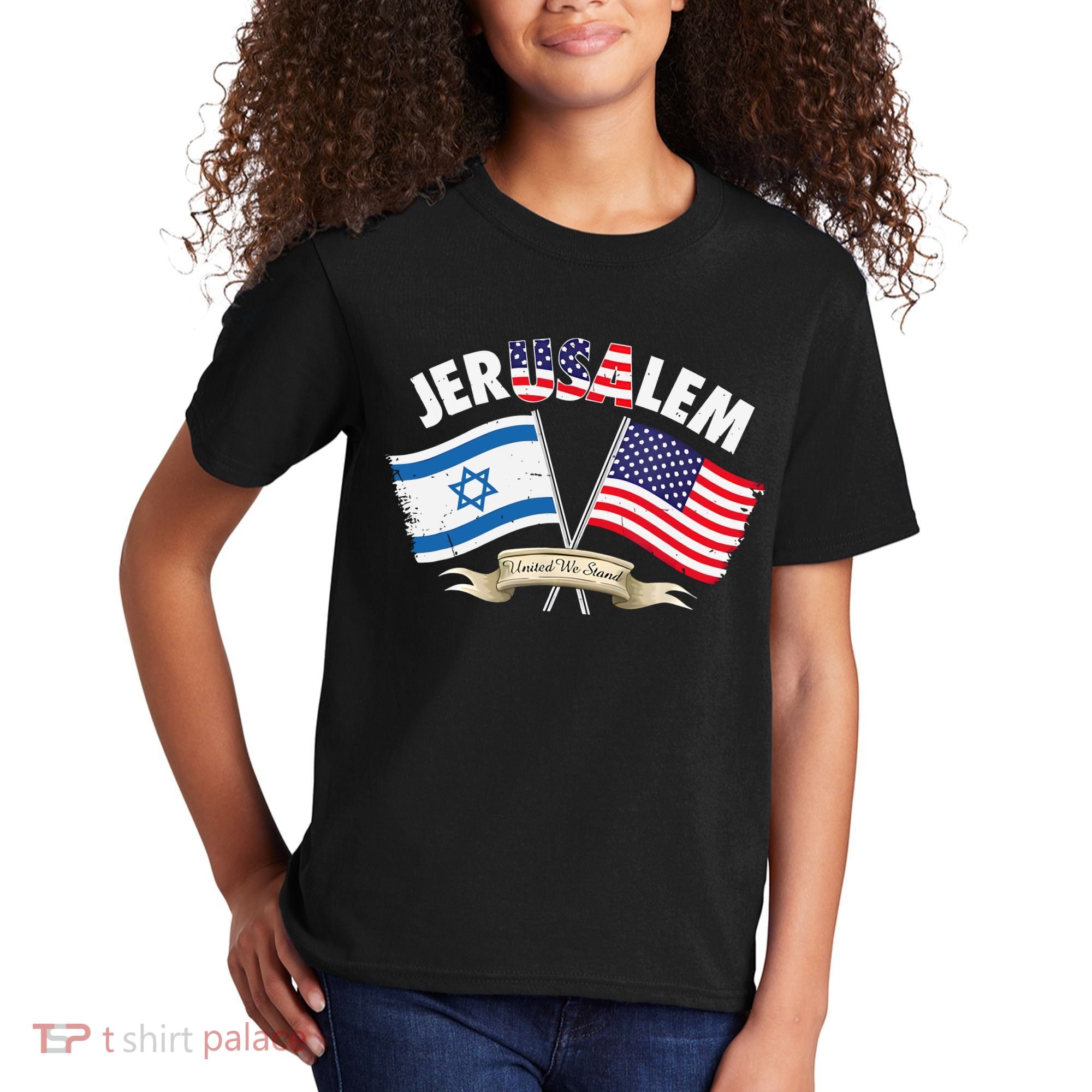 Jerusalem Israel Usa American Flag Kids T-Shirt