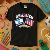 Jerusalem Israel Usa American Flag Kids T-Shirt thumb 3
