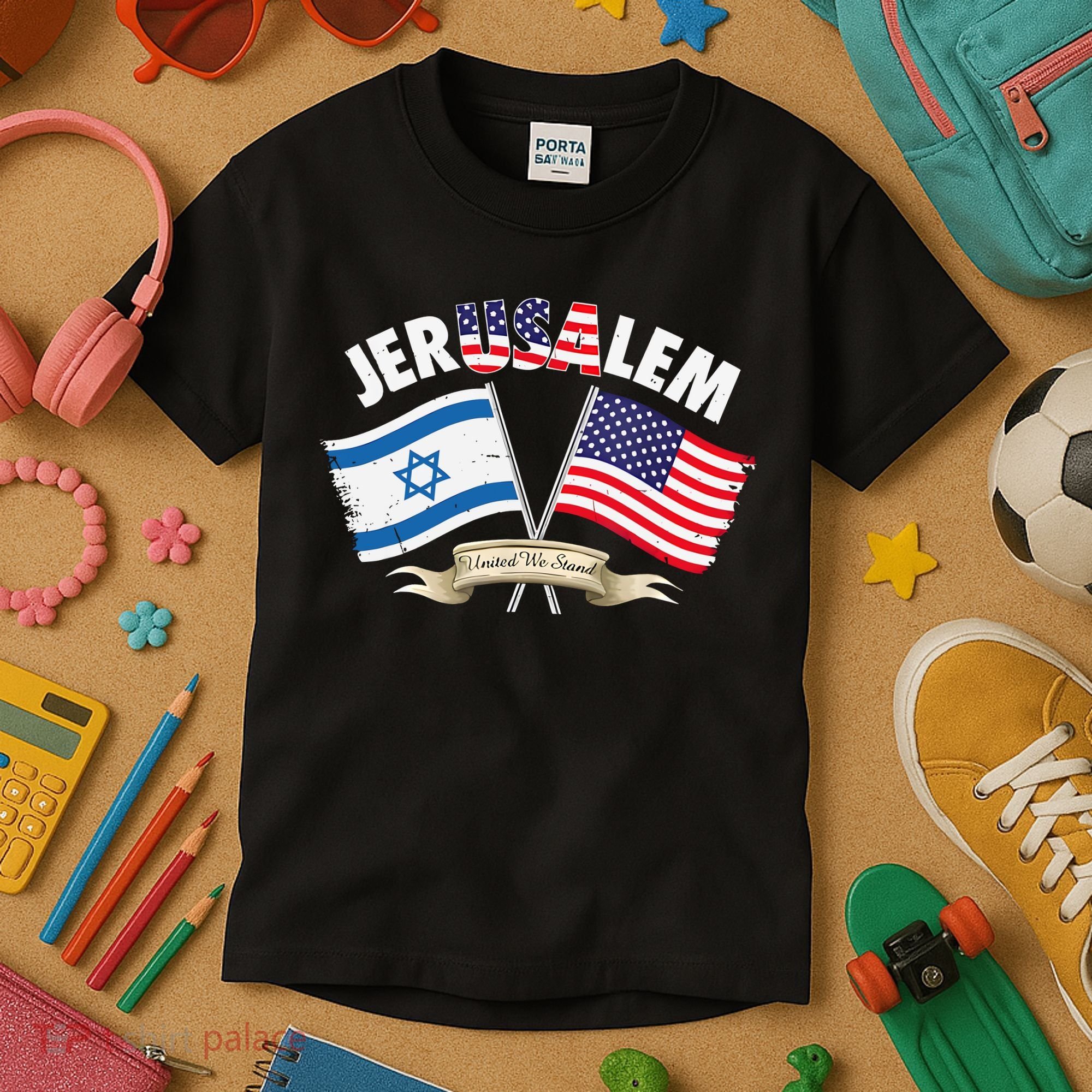 Jerusalem Israel Usa American Flag Kids T-Shirt