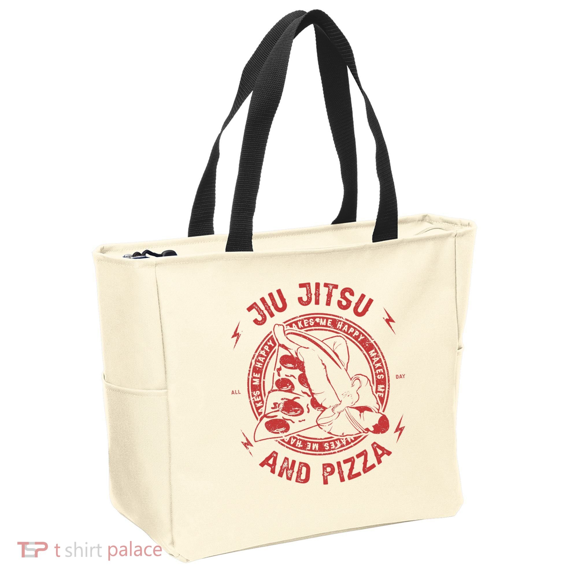 Jiu Jitsu And Pizza Funny Jujitsu BJJ and Mixed Martial Arts Tote Bag