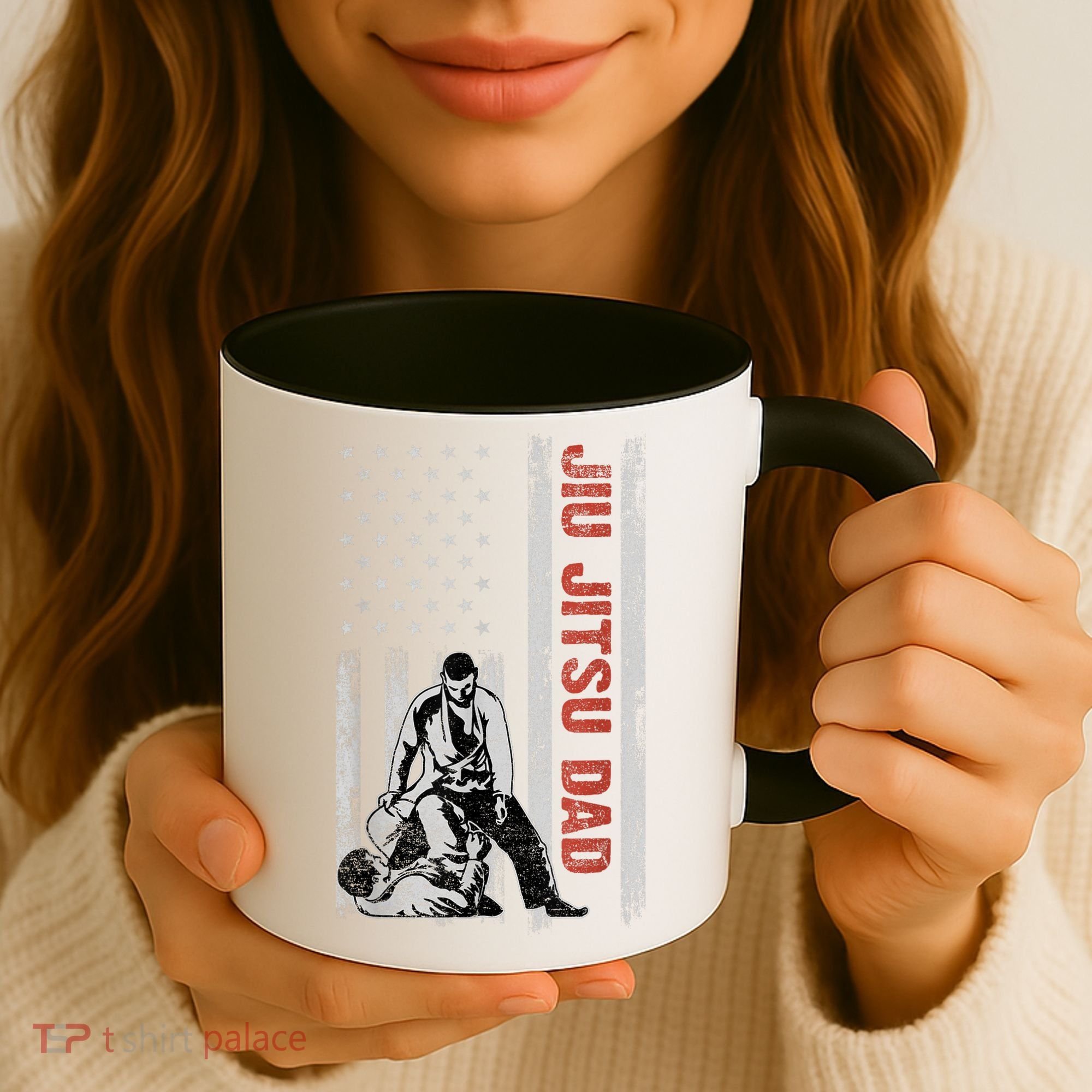 Jiu Jitsu Dad American Flag Fathers Day 4th Of July Gift Coffee Mug
