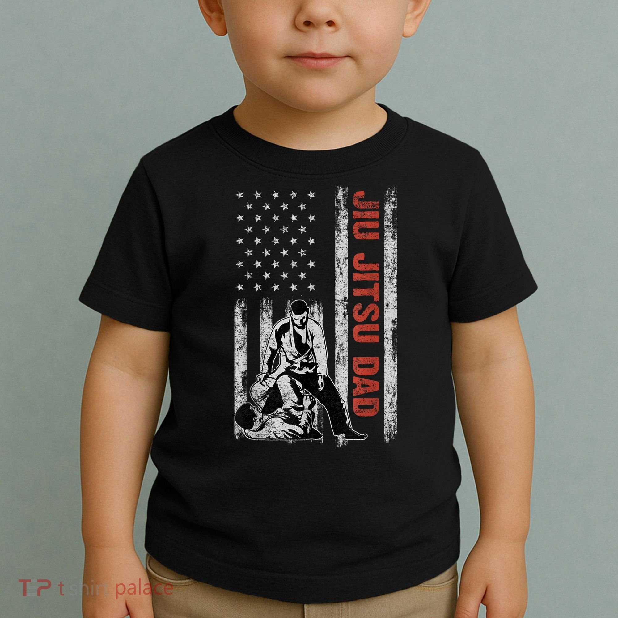 Jiu Jitsu Dad American Flag Fathers Day 4th Of July Gift Toddler T-Shirt