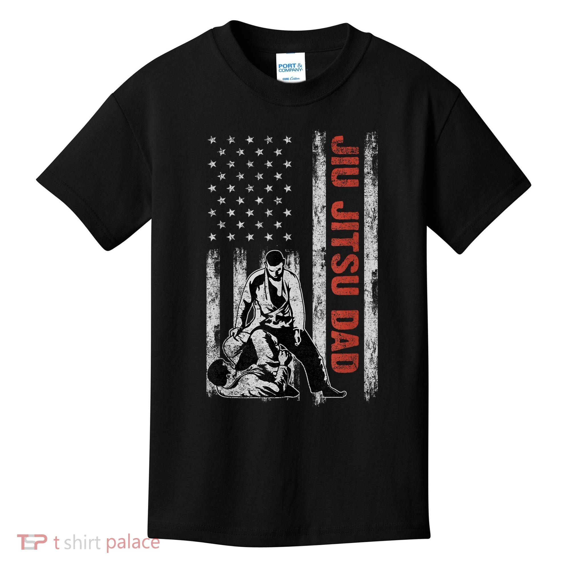 Jiu Jitsu Dad American Flag Fathers Day 4th Of July Gift Kids T-Shirt