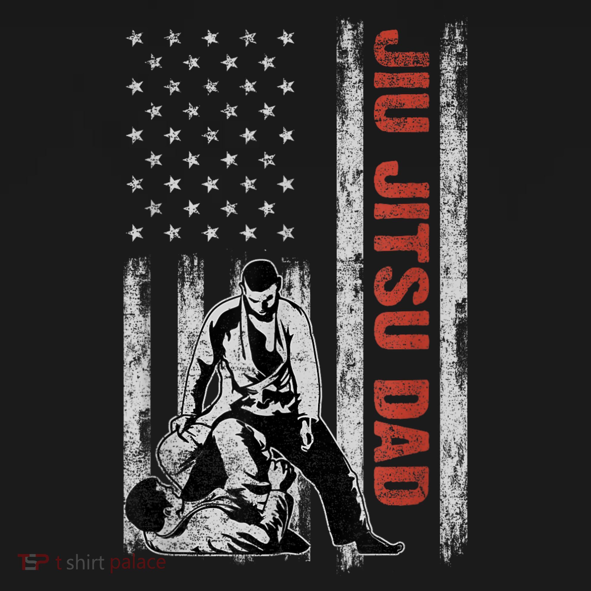 Jiu Jitsu Dad American Flag Fathers Day 4th Of July Gift Kids T-Shirt