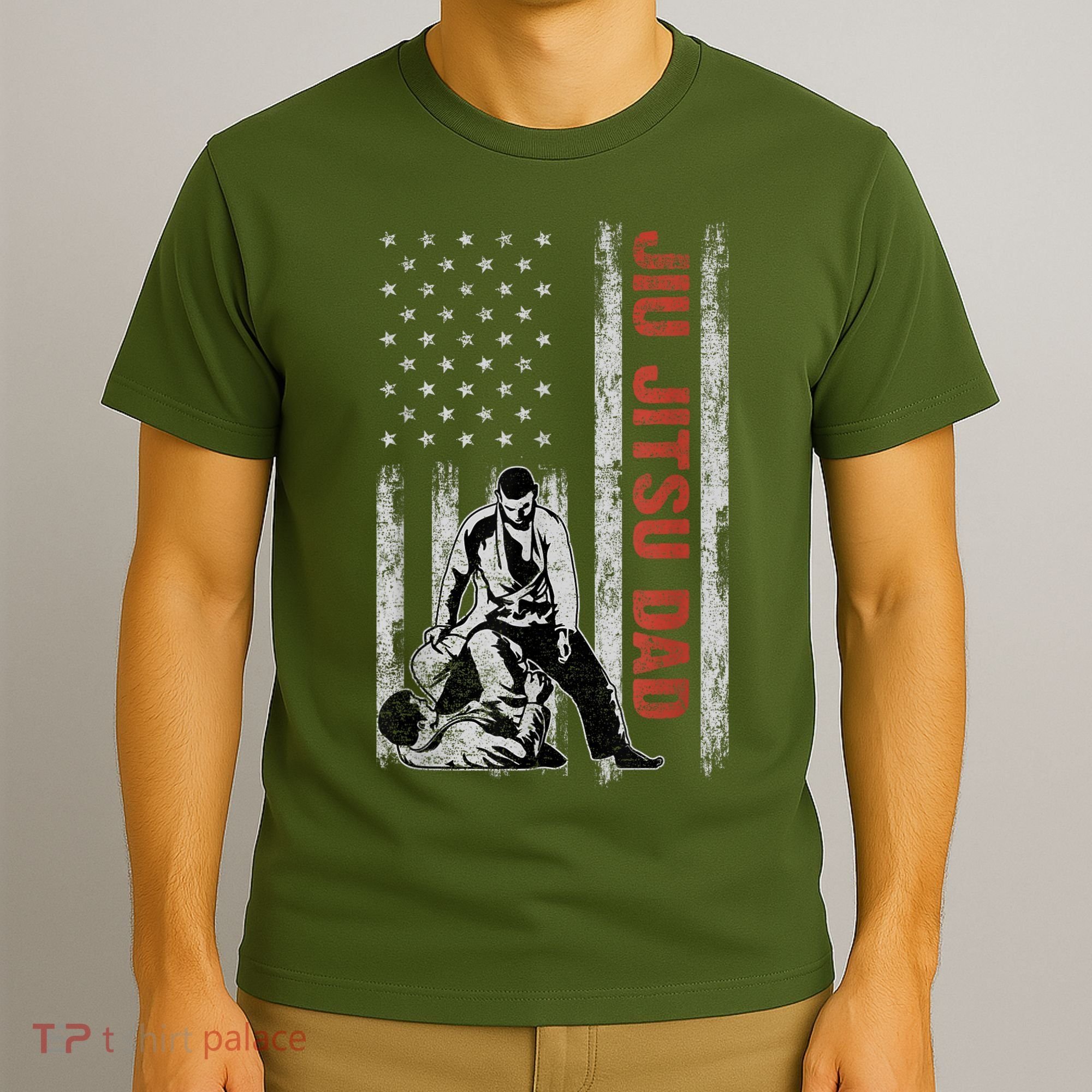 Jiu Jitsu Dad American Flag Fathers Day 4th Of July Gift T-Shirt