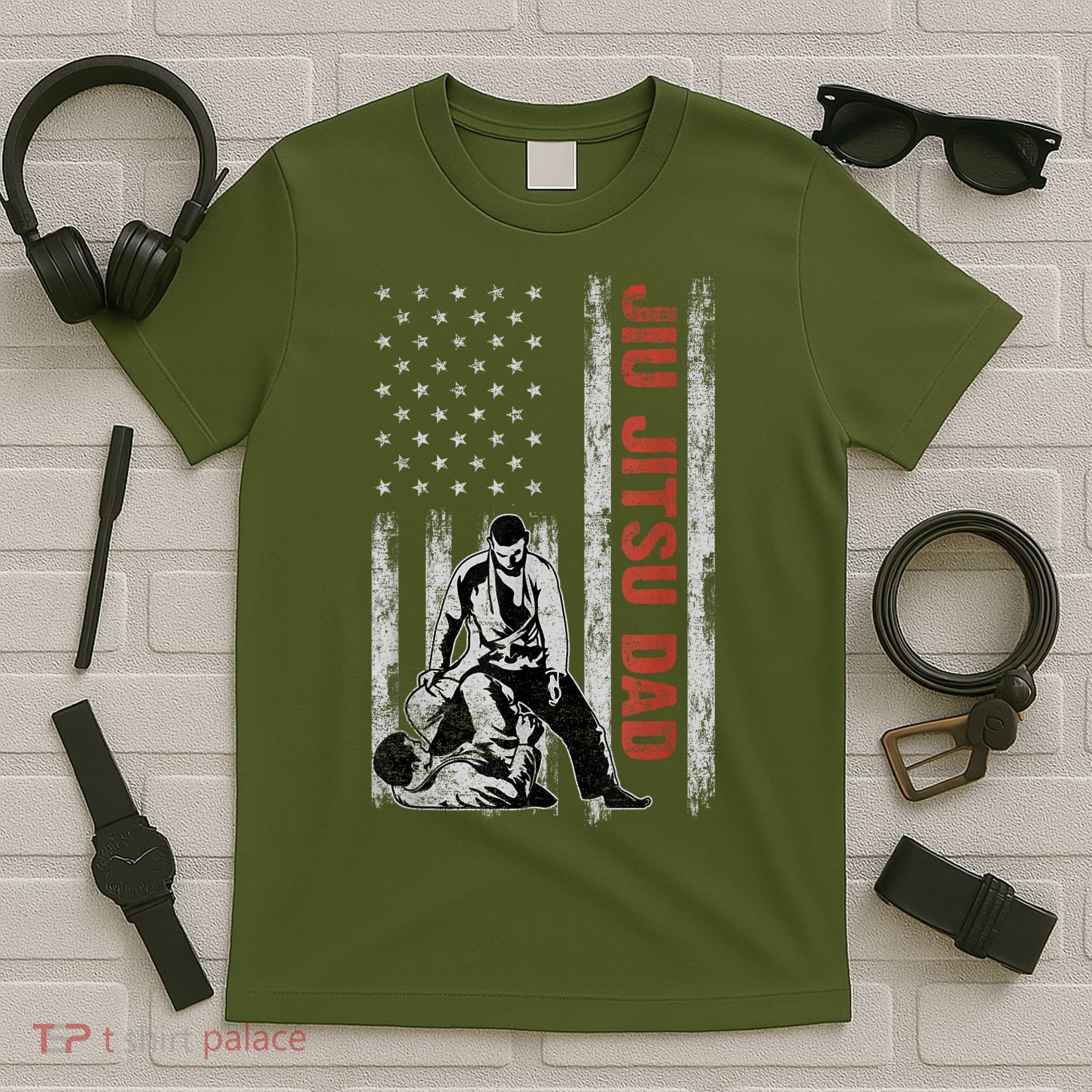 Jiu Jitsu Dad American Flag Fathers Day 4th Of July Gift T-Shirt