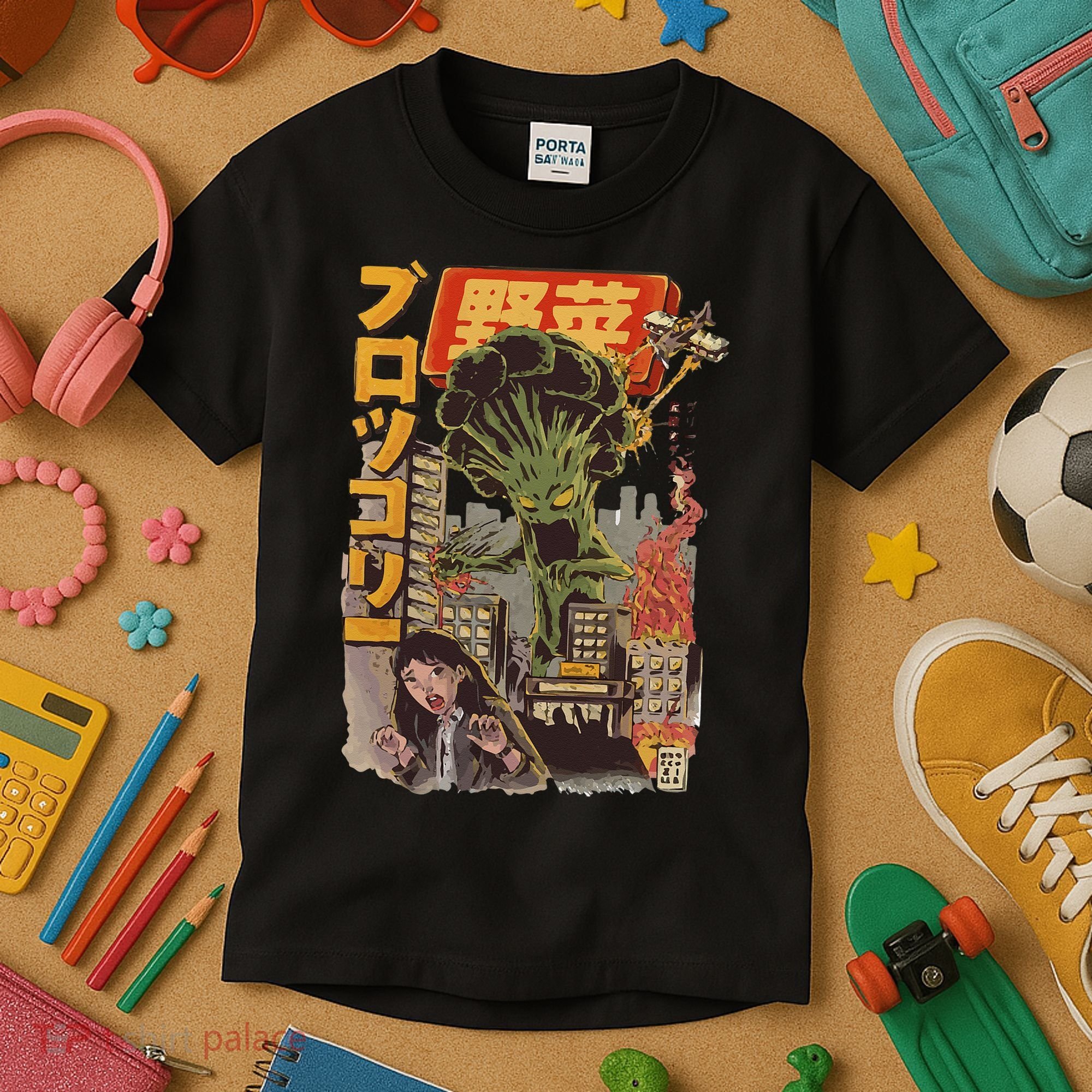 Japanese Japan Kaiju Vegetable Broccoli Anime Kids T-Shirt