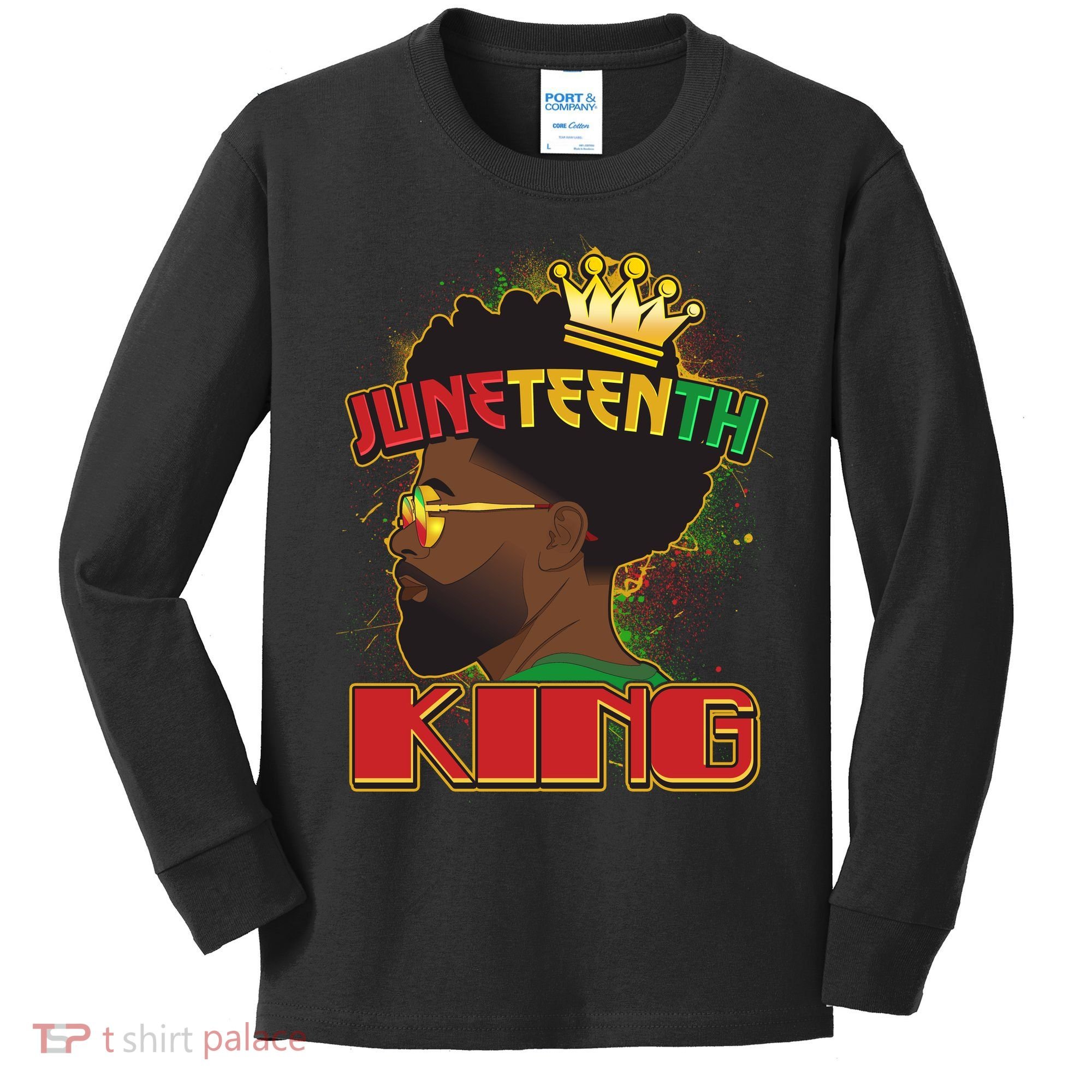 Juneteenth King Black African American Man Afro Kids Long Sleeve Shirt