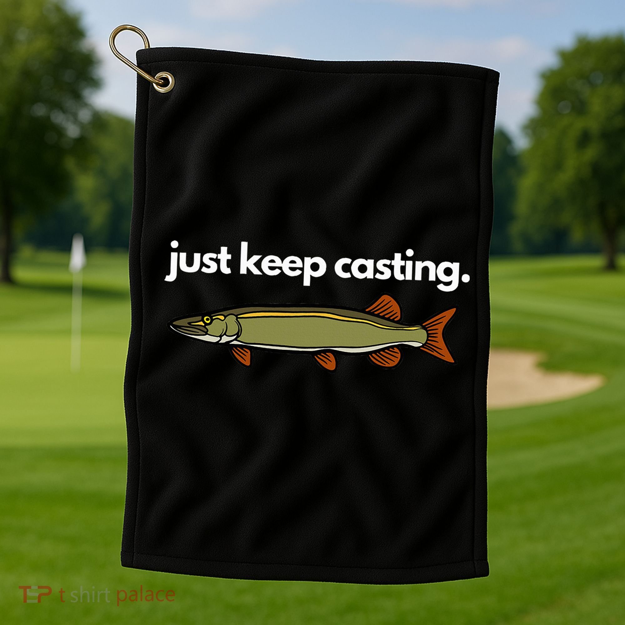 Just Keep Casting Musky Fishing Golf Towel