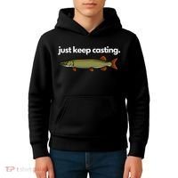 Just Keep Casting Musky Fishing Kids Hoodie thumb 4