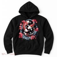 Japanese Koi Carp Ying Yang Nishikigoi Fish Cherry Blossom Hoodie thumb 0