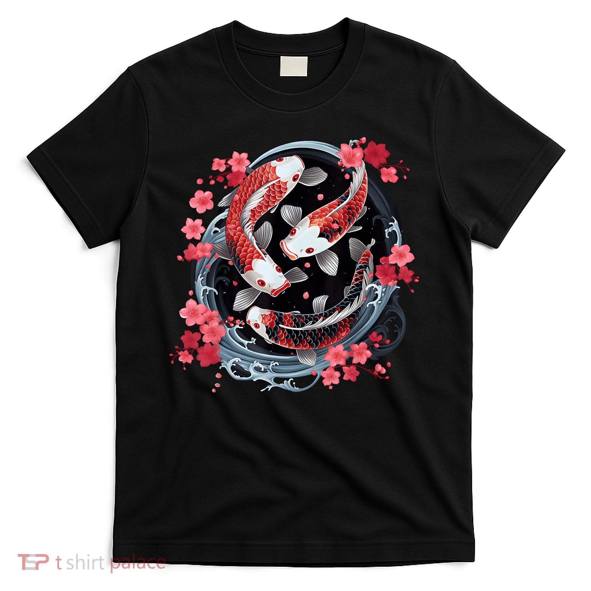 Japanese Koi Carp Ying Yang Nishikigoi Fish Cherry Blossom T-Shirt