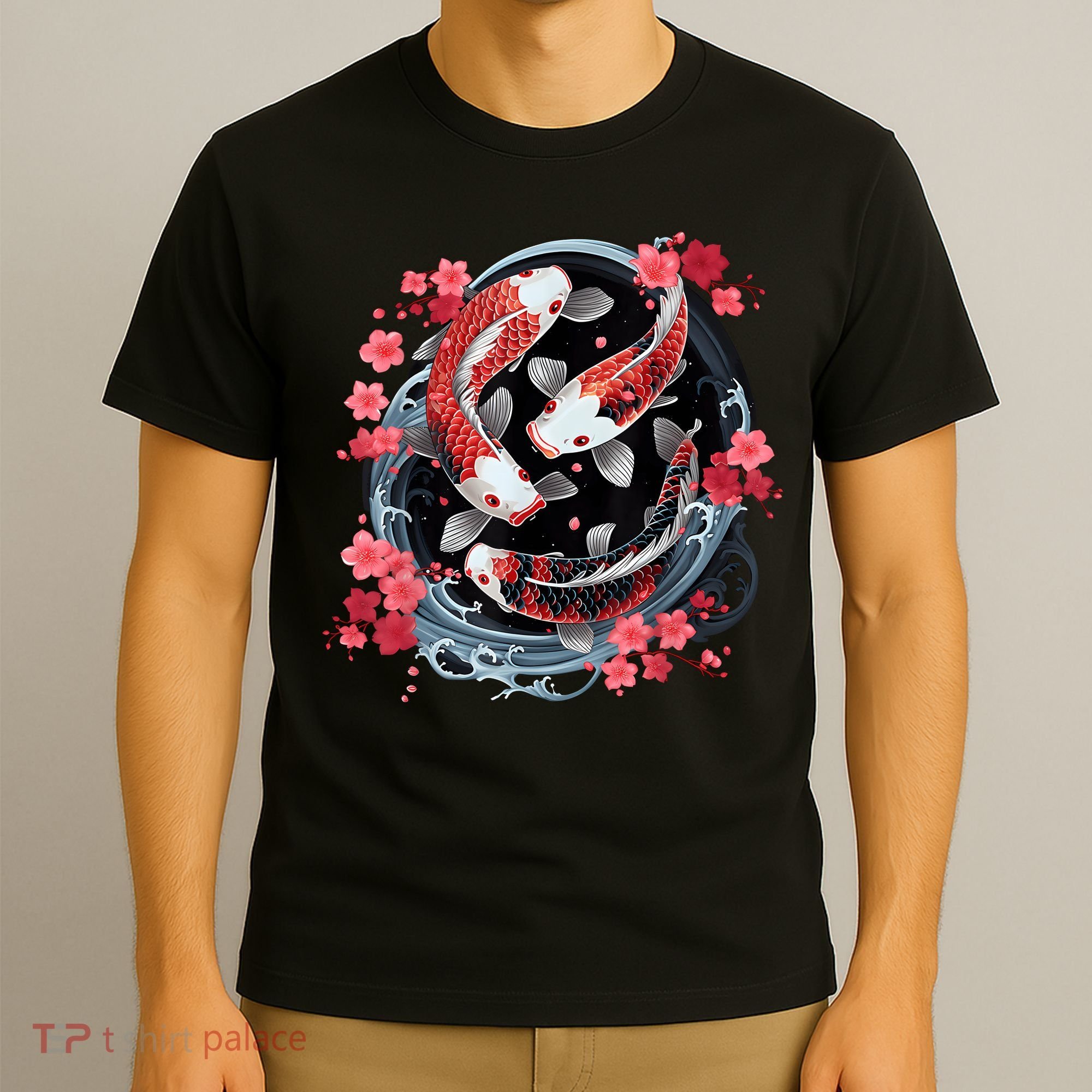 Japanese Koi Carp Ying Yang Nishikigoi Fish Cherry Blossom T-Shirt
