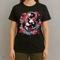 Japanese Koi Carp Ying Yang Nishikigoi Fish Cherry Blossom T-Shirt thumb 4