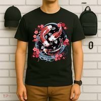 Japanese Koi Carp Ying Yang Nishikigoi Fish Cherry Blossom T-Shirt thumb 6