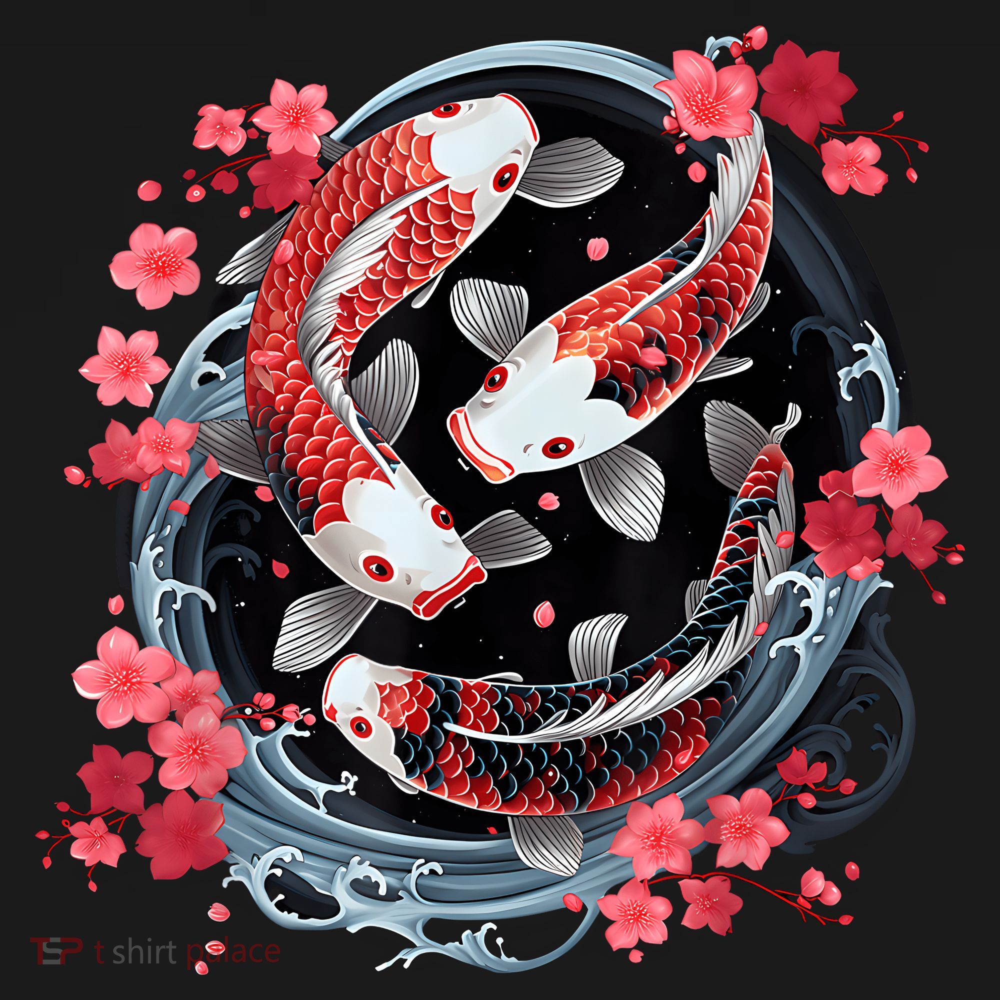 Japanese Koi Carp Ying Yang Nishikigoi Fish Cherry Blossom T-Shirt