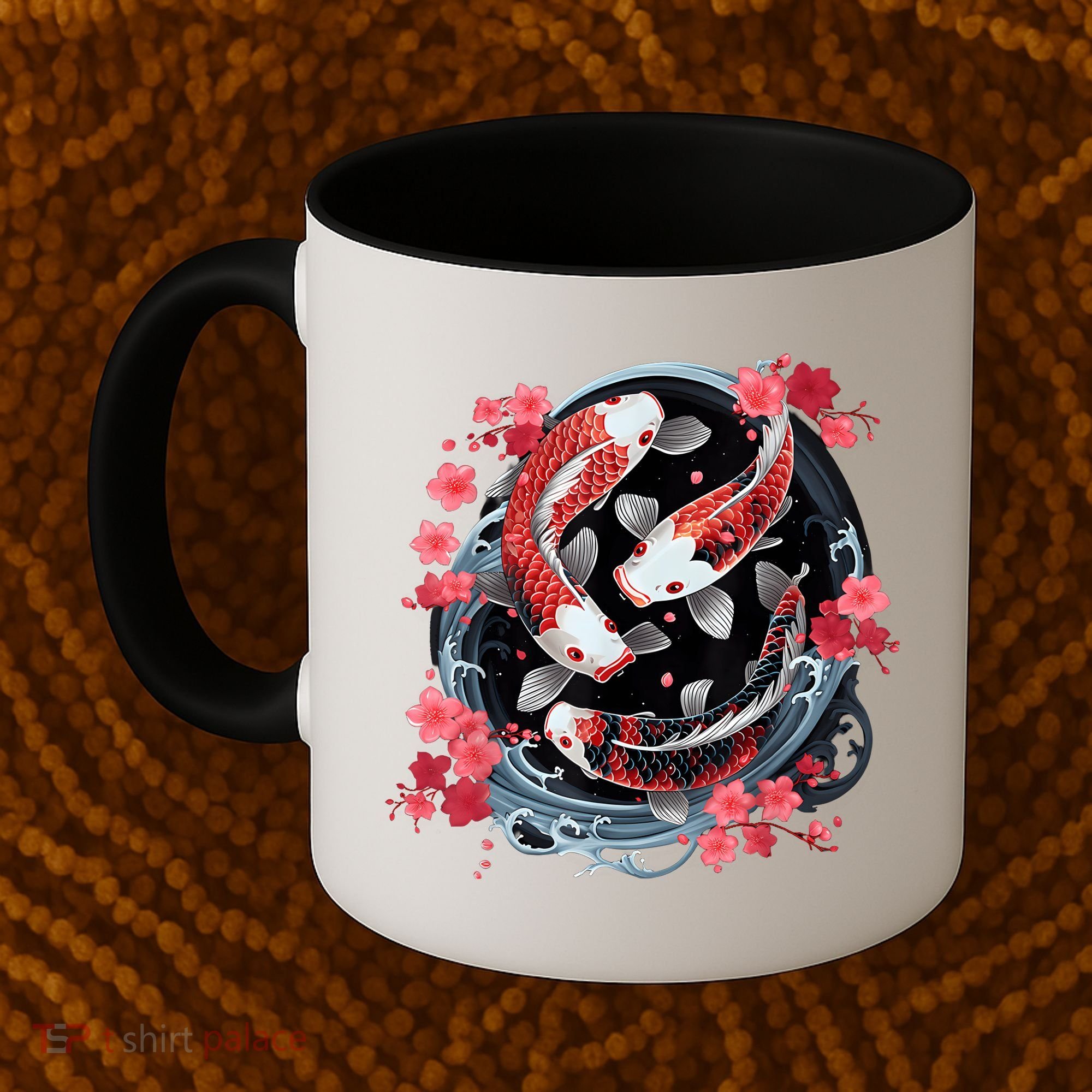 Japanese Koi Carp Ying Yang Nishikigoi Fish Cherry Blossom Coffee Mug