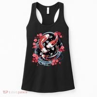 Japanese Koi Carp Ying Yang Nishikigoi Fish Cherry Blossom Women's Tank Top thumb 0